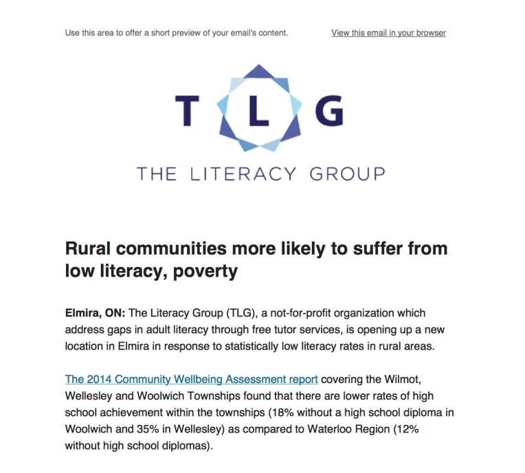 The Literacy Group - Media Release - Elmira 2015